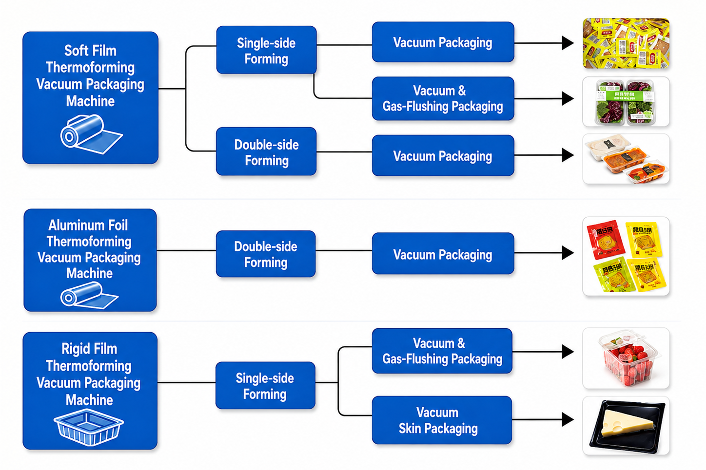 Hualian thermoforming packaging machine Series Serie di confezionatrici termoformatrici Hualian