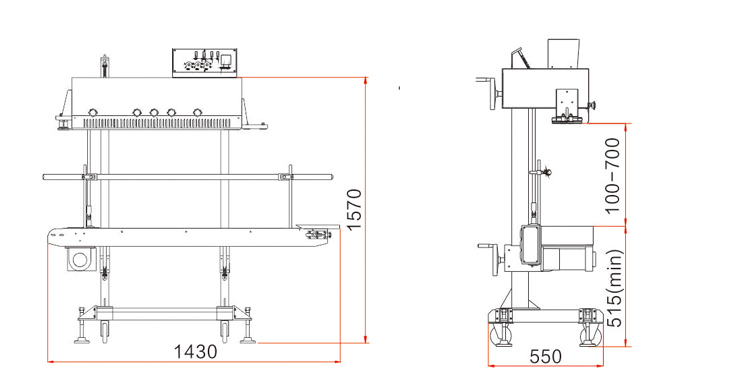 FRM-1120LD Immagine delle dimensioni della sigillatrice Hualian