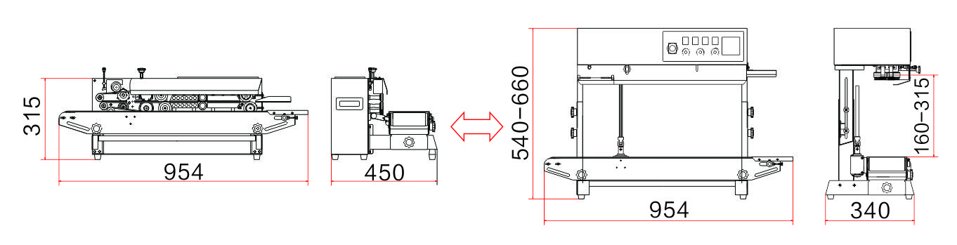 immagine delle dimensioni della macchina sigillatrice